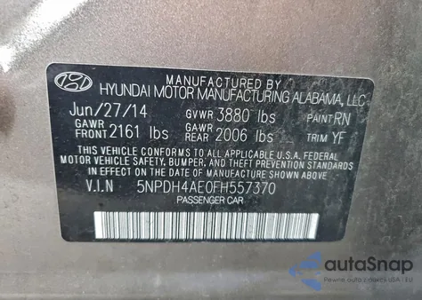 2015 Hyundai Elantra Se из США, поврежденный, VIN 5NPDH4AE0FH557370
